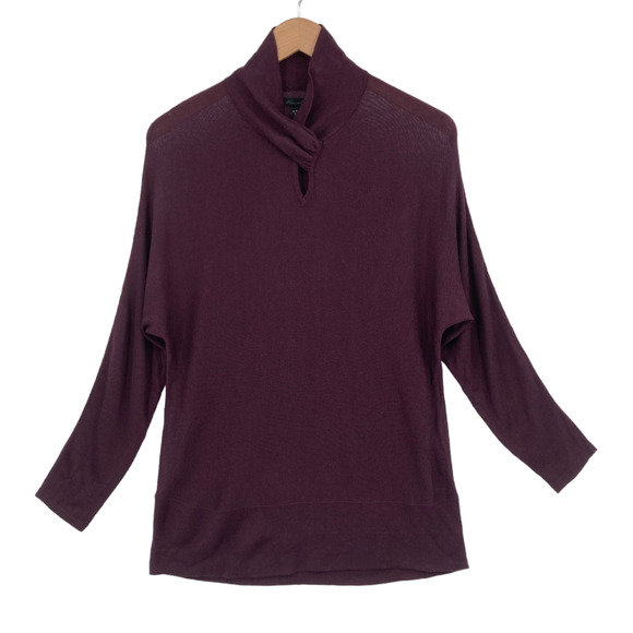 Kenneth Cole Sweater Womens Small Maroon Knit Long Sleeve Keyhole Shawl Neck - Picture 1 of 13